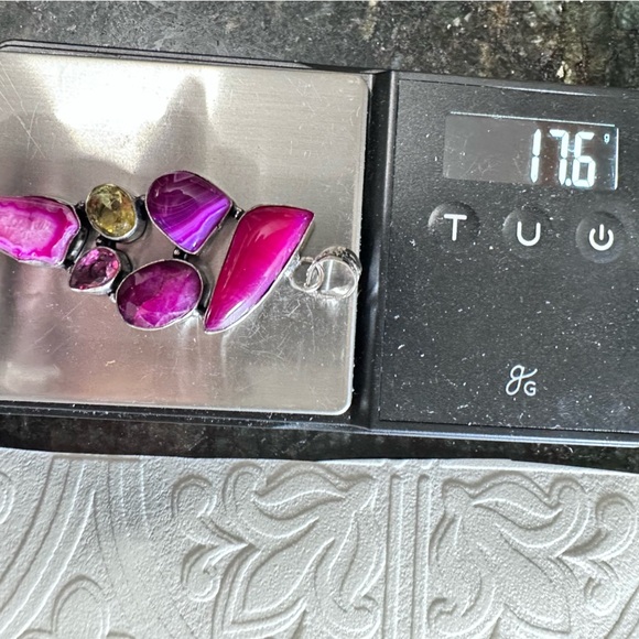 Sold🛍️Gemstones Handmade Pendant Agate Dyed Multicolor Pink fuchsia, Barbie - Picture 5 of 12